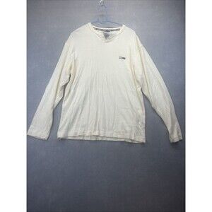 Tommy Jeans Cream Ribbed  Henley Size XL Gorp Preppy Y2K Hilfiger Logo Vintage